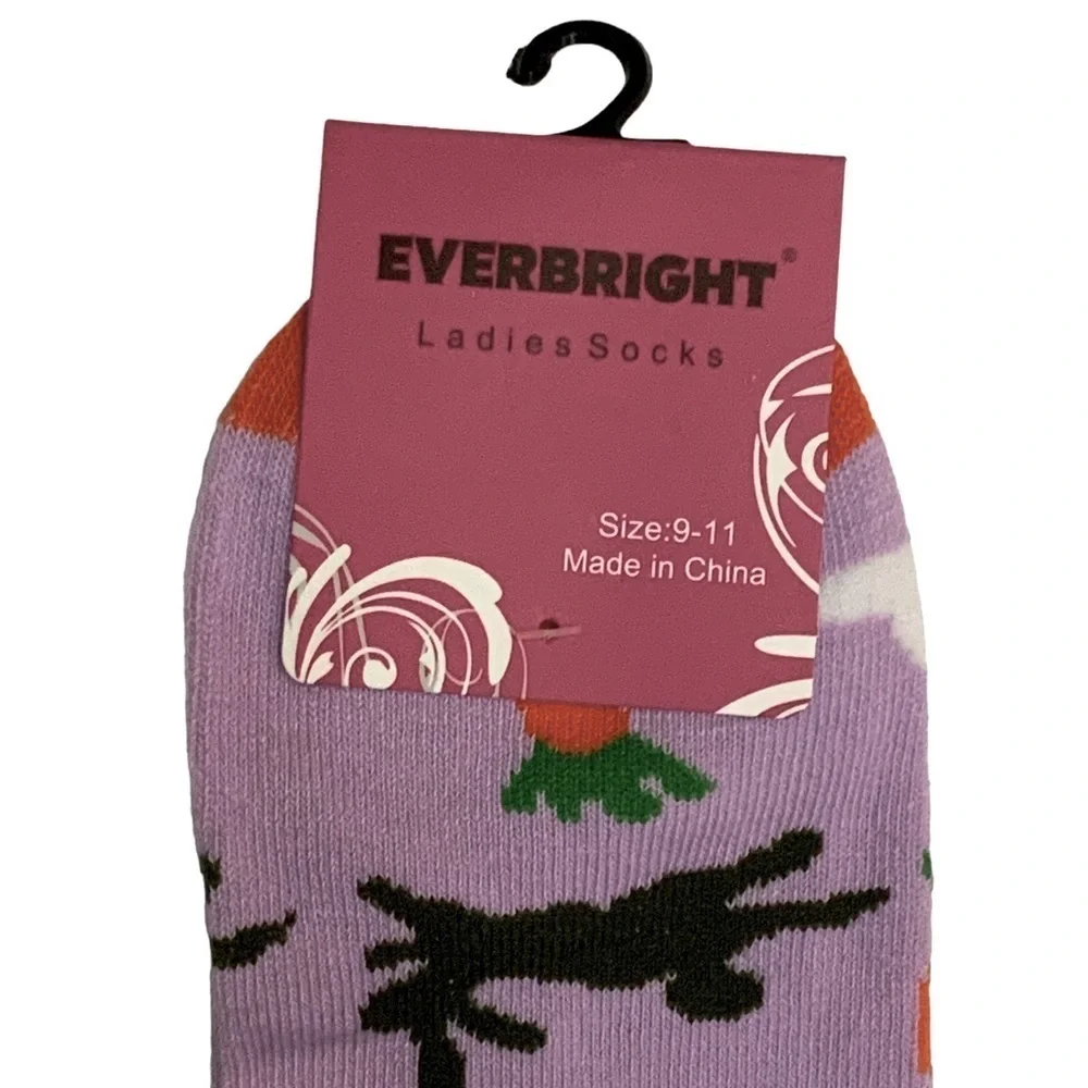 Everbright Easter Socks Women’s Bunny Crew Carrots 9-11 Purple Multicolor